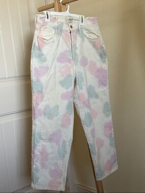 Universal Thread White Straight-Leg Jeans with Pastel Pink & Light Blue Tie-Dye